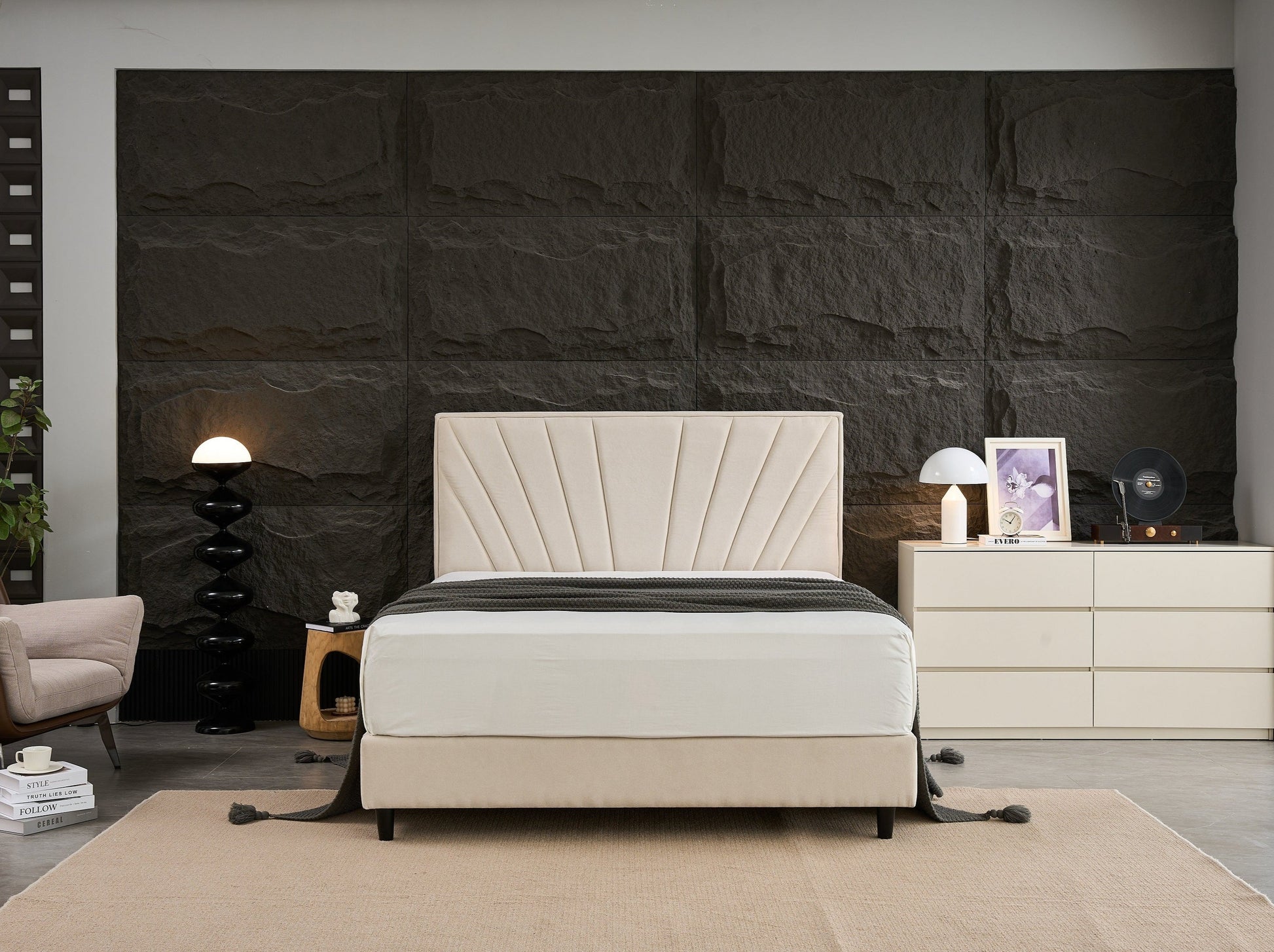 Bed Frame with headboard Beige colour