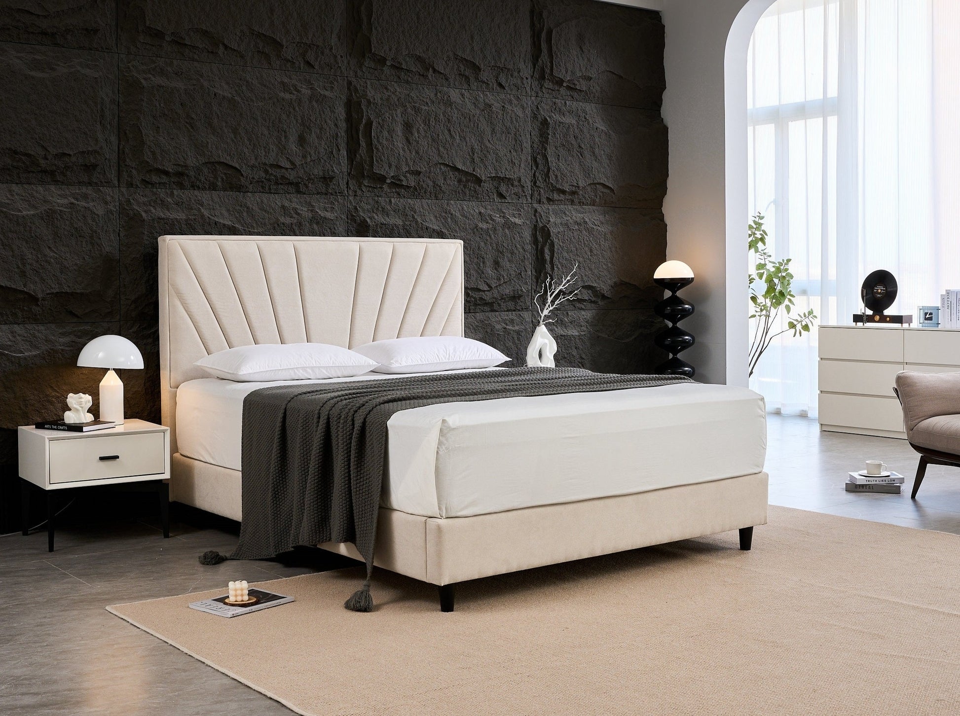 Bed Frame with headboard Beige colour