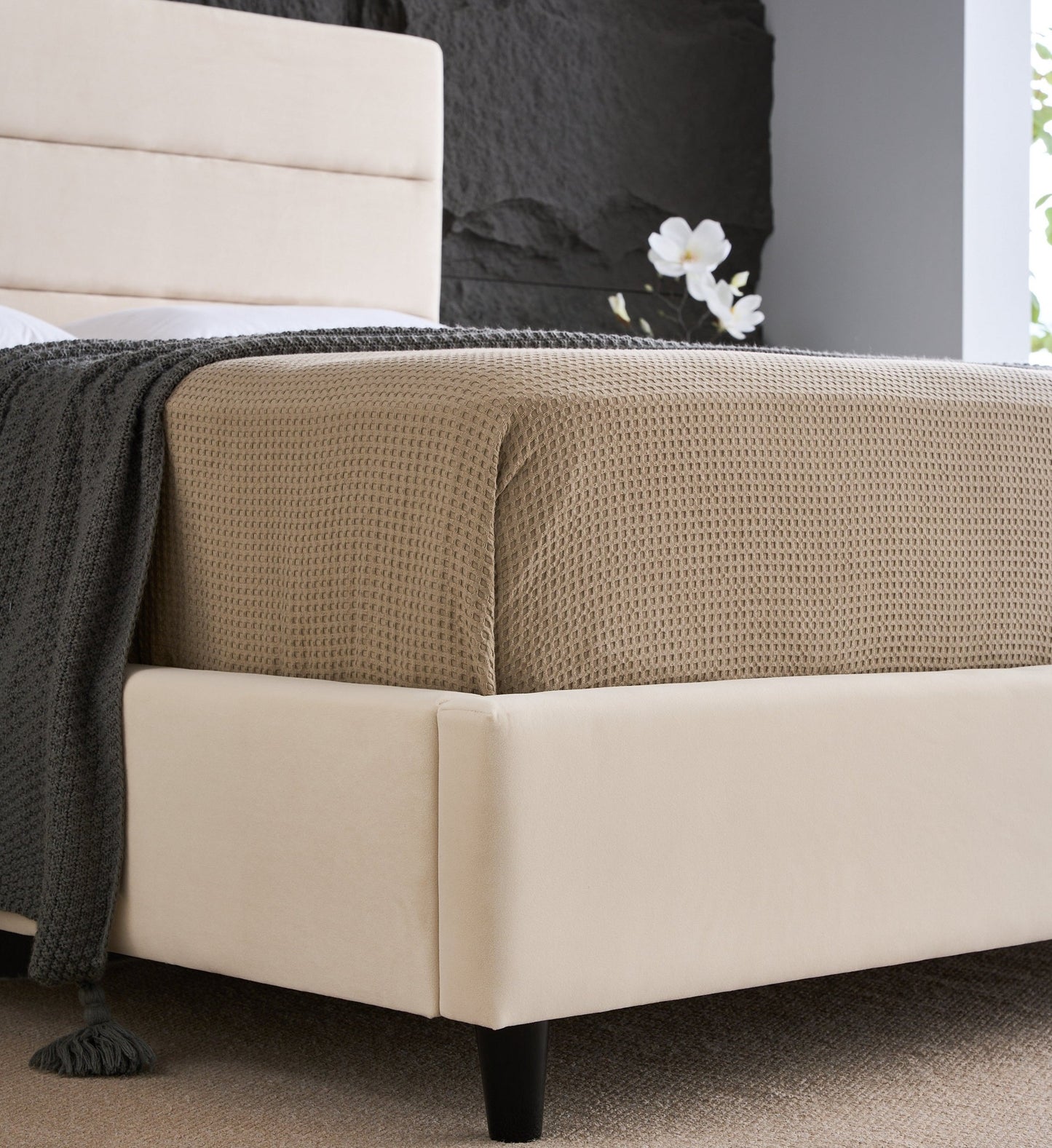 Velvet Headboard Bed Frame Sleek Design, Sturdy Build, No Box Spring Needed