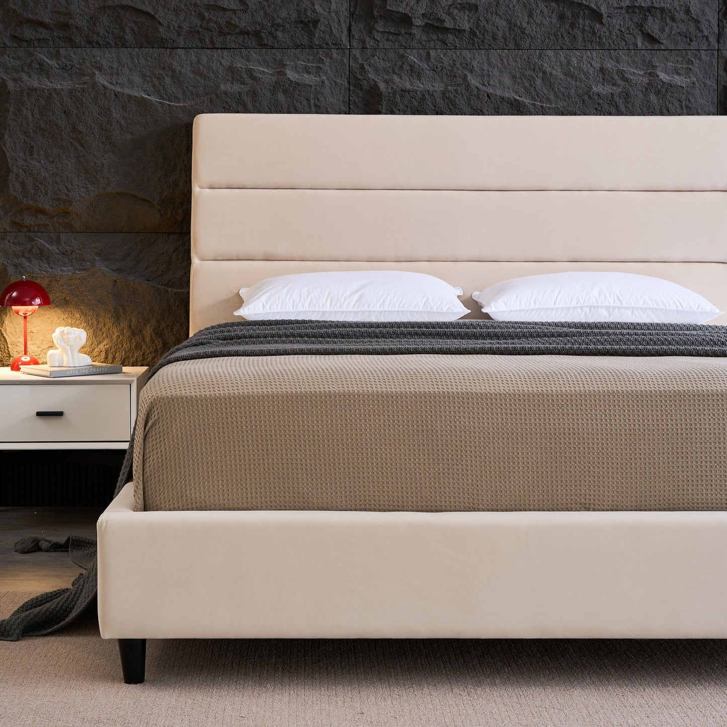 Velvet Headboard Bed Frame Sleek Design, Sturdy Build, No Box Spring Needed