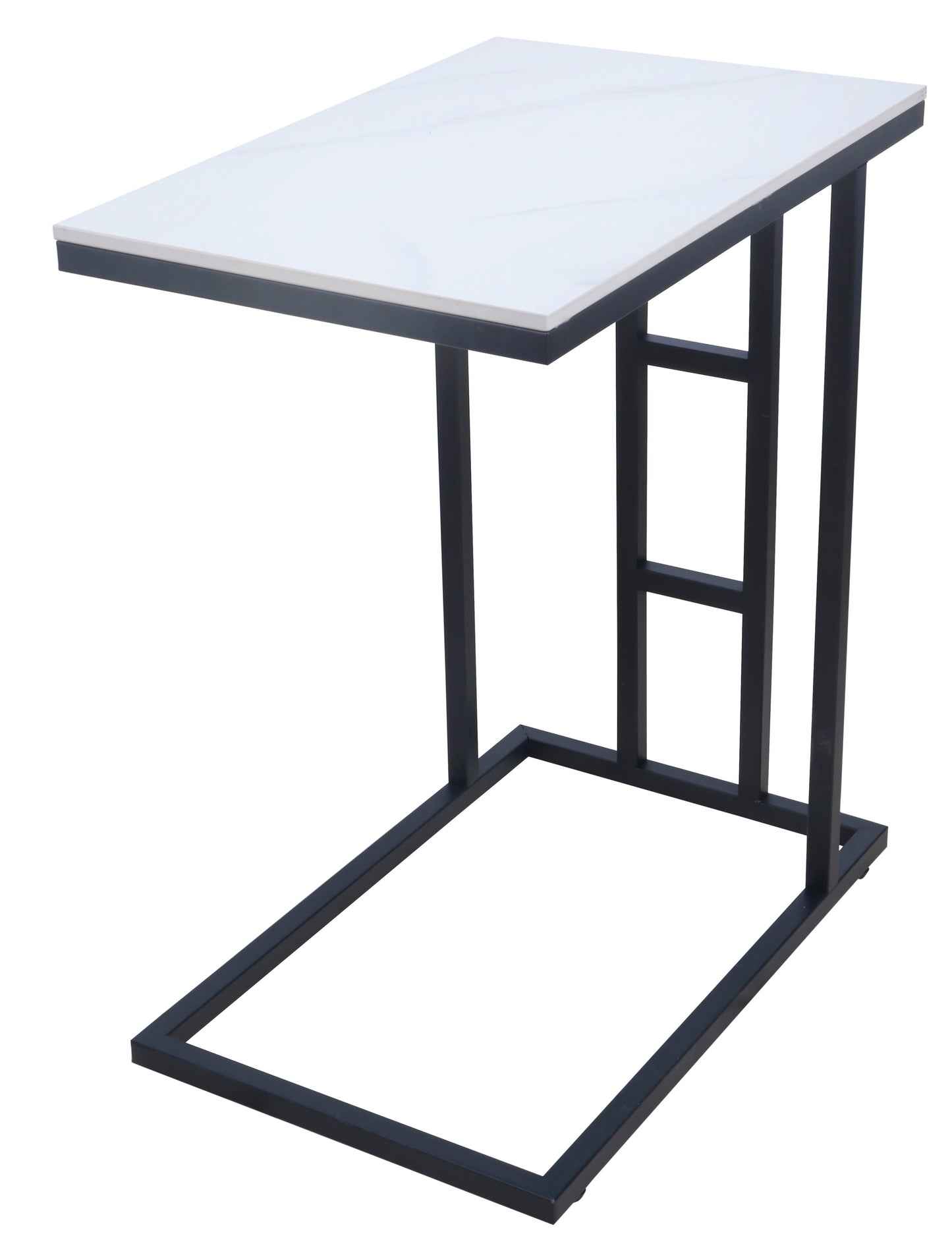 Panax Side Table, C Shaped End Table for Couch, Sofa and Bed (Marble White)