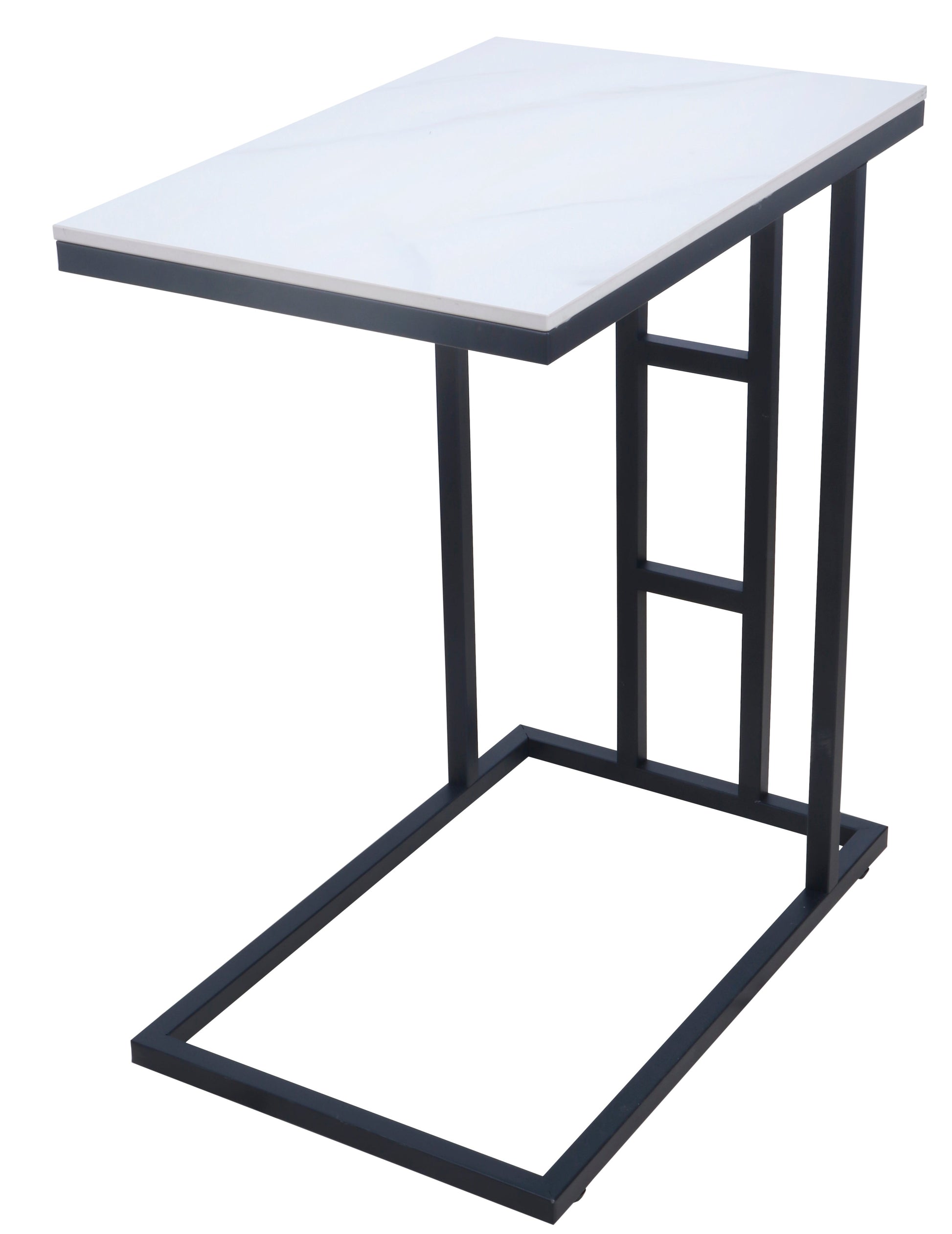 Panax Side Table, C Shaped End Table for Couch, Sofa and Bed (Marble White)