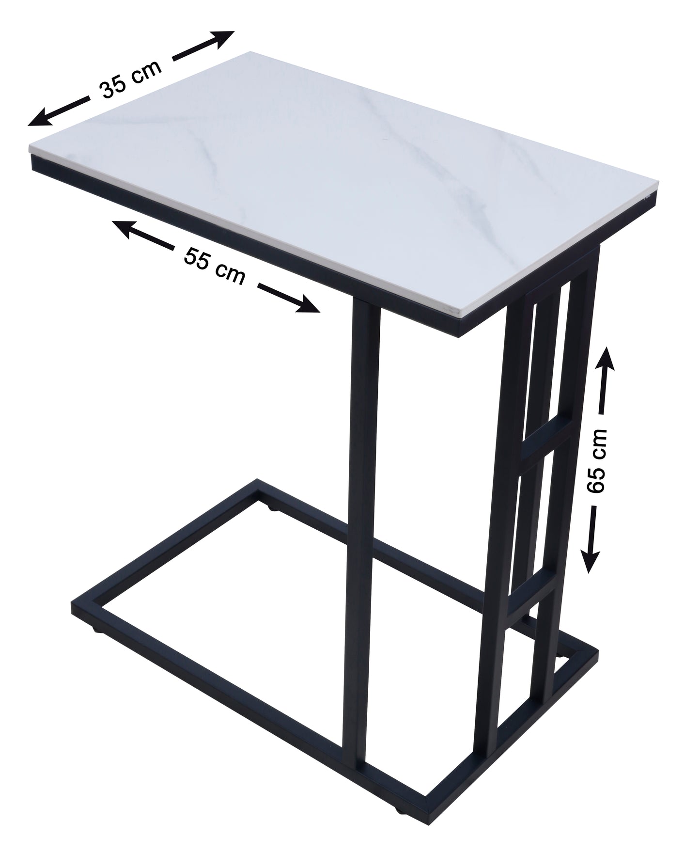 Panax Side Table, C Shaped End Table for Couch, Sofa and Bed (Marble White)