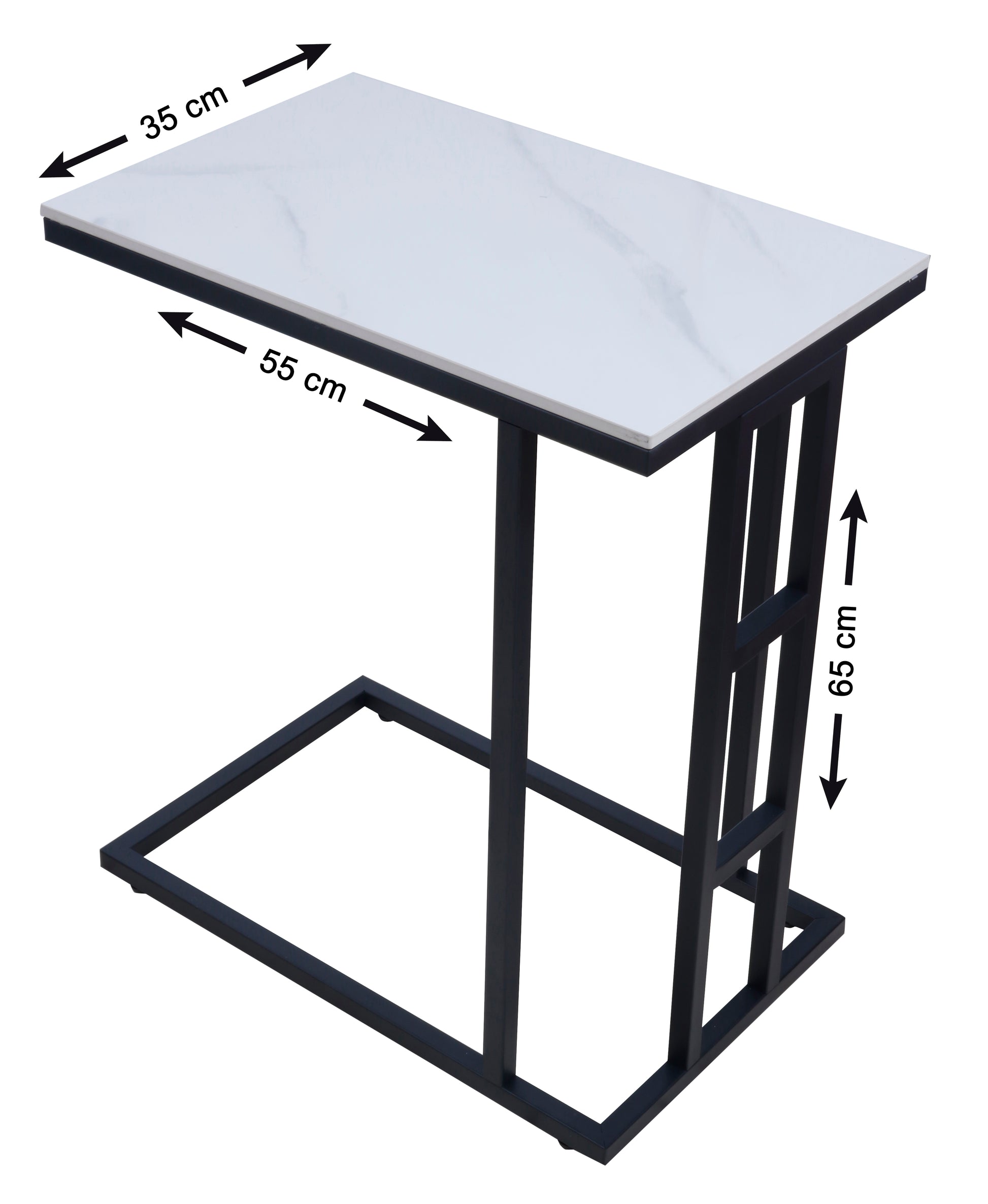 Panax Side Table, C Shaped End Table for Couch, Sofa and Bed (Marble White)