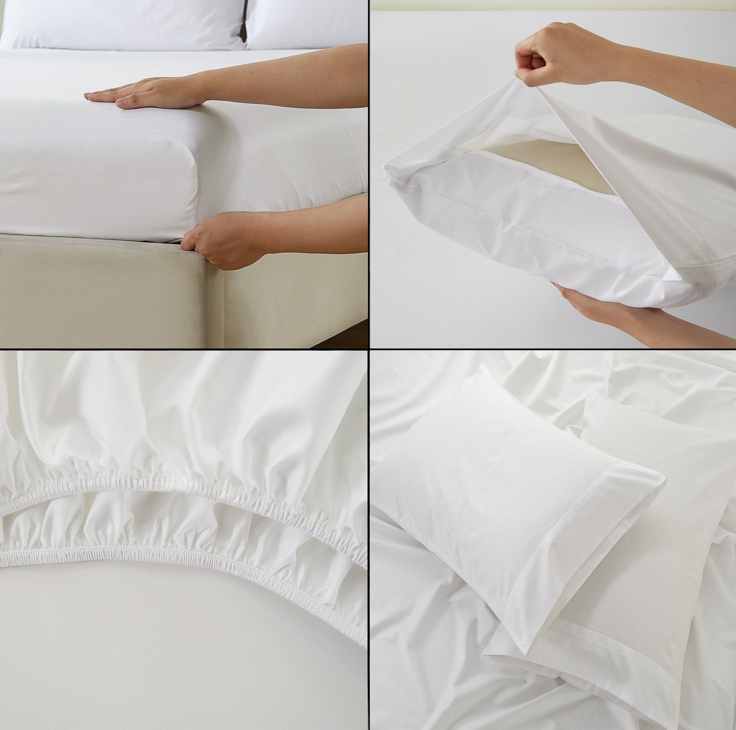 Panax 100% Cotton 80x80s/400TC Luxury Bed Sheet Set with Flat Sheet, Fitted Sheet & Pillowcases (White)