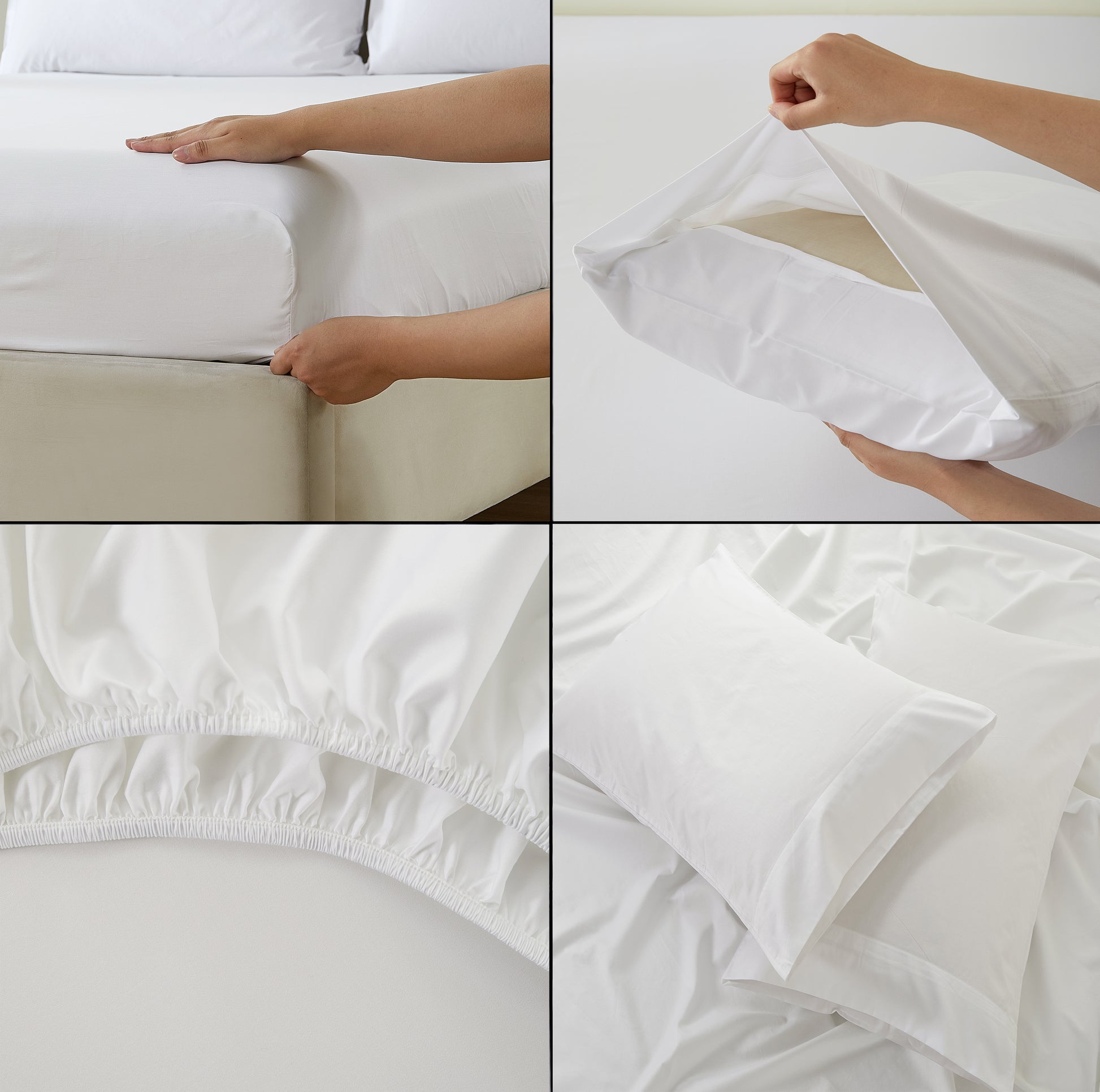 Panax 100% Cotton 80x80s/400TC Luxury Bed Sheet Set with Flat Sheet, Fitted Sheet & Pillowcases (White)