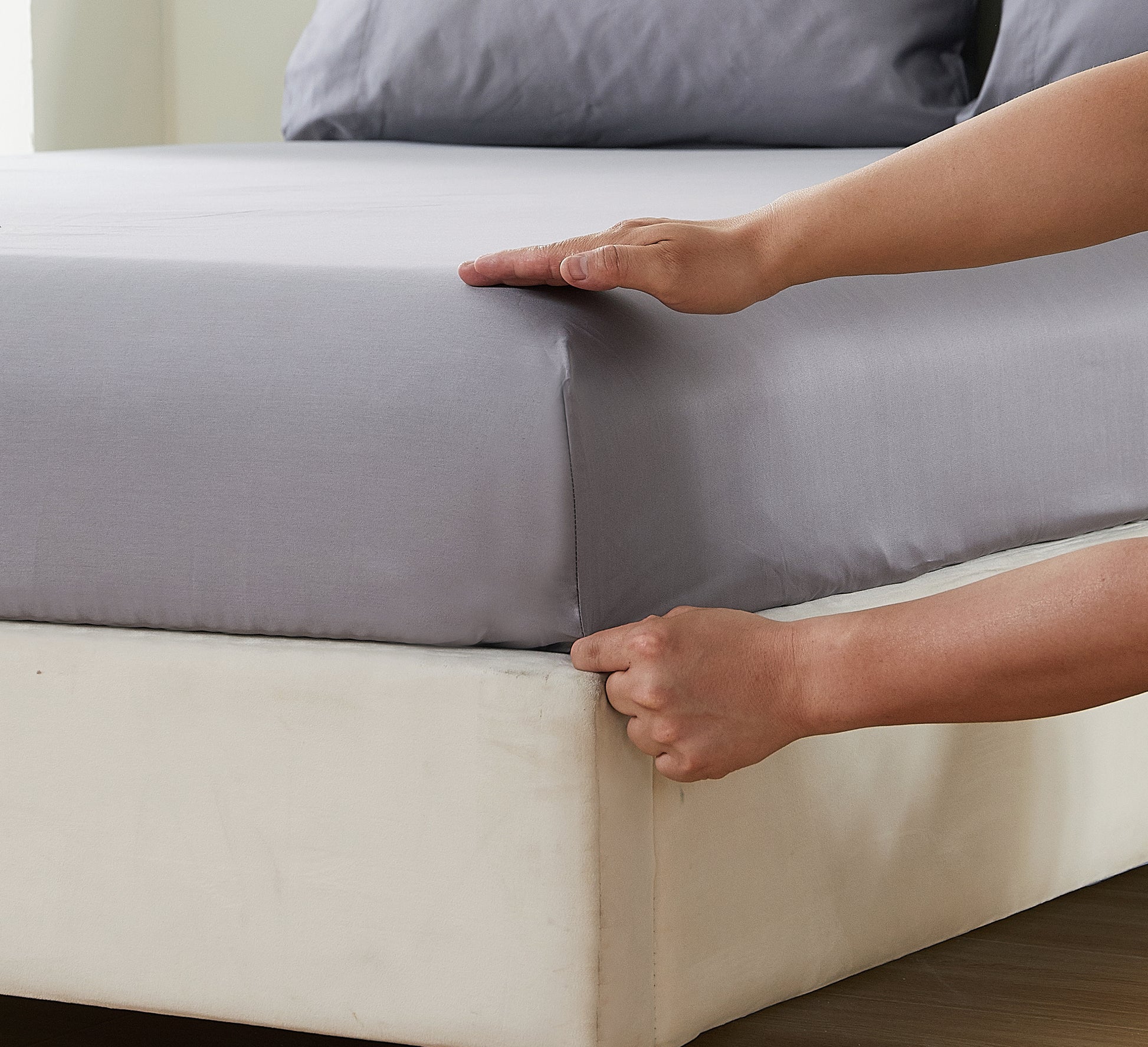 Panax 100% Cotton 80x80s/400TC Luxury Bed Sheet Set with Flat Sheet, Fitted Sheet & Pillowcases (Light Grey)
