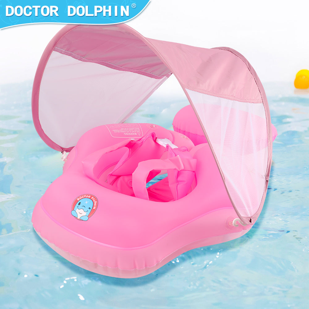 Doctor Dolphin Baby Pool Float with Sun-protect Canopy and Buoy Tail Design Pink