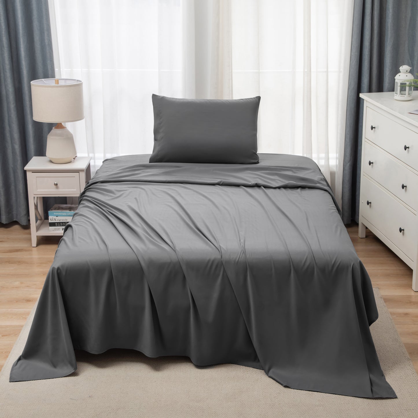 Panax Bedding Multi Size Bed Sheets Set - Brushed Microfiber - Shrinkage and Fade Resistant - Easy Care (Dark Grey)