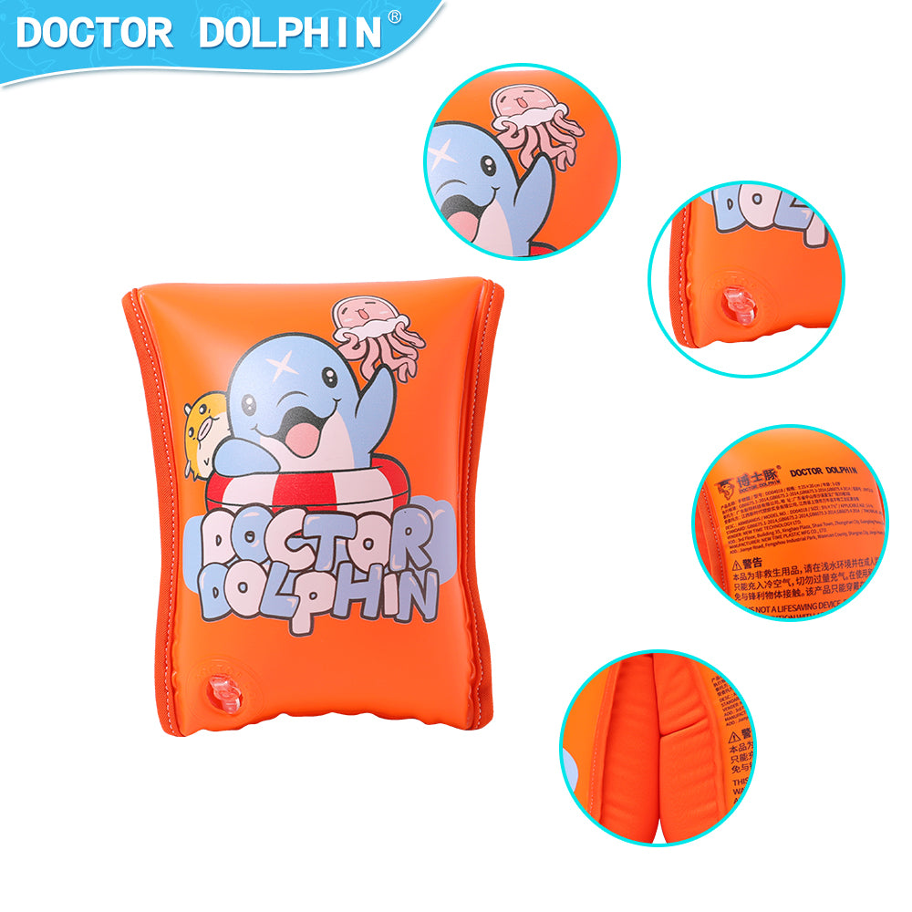 Doctor Dolphin Pool Arm Bands for Ages 3-6 – Bright and Durable Orange Floaties