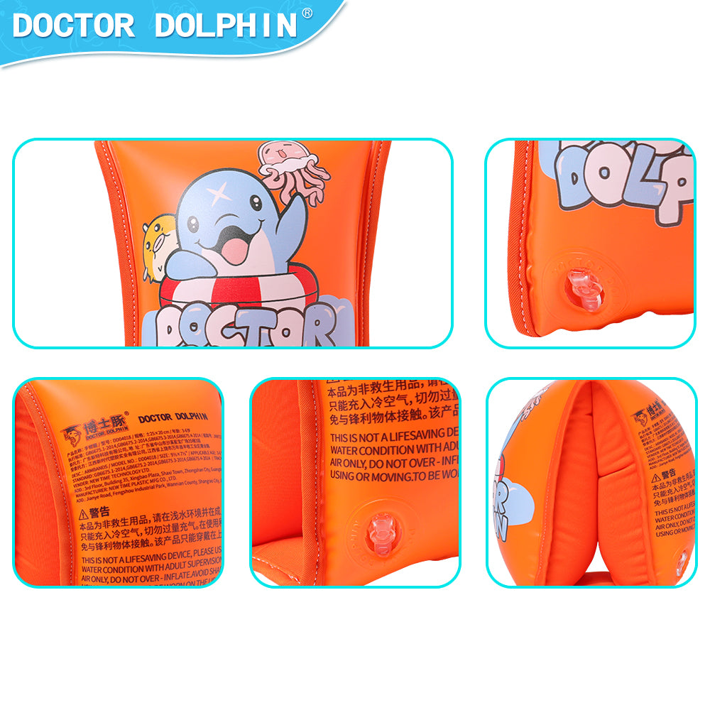 Doctor Dolphin Pool Arm Bands for Ages 3-6 – Bright and Durable Orange Floaties