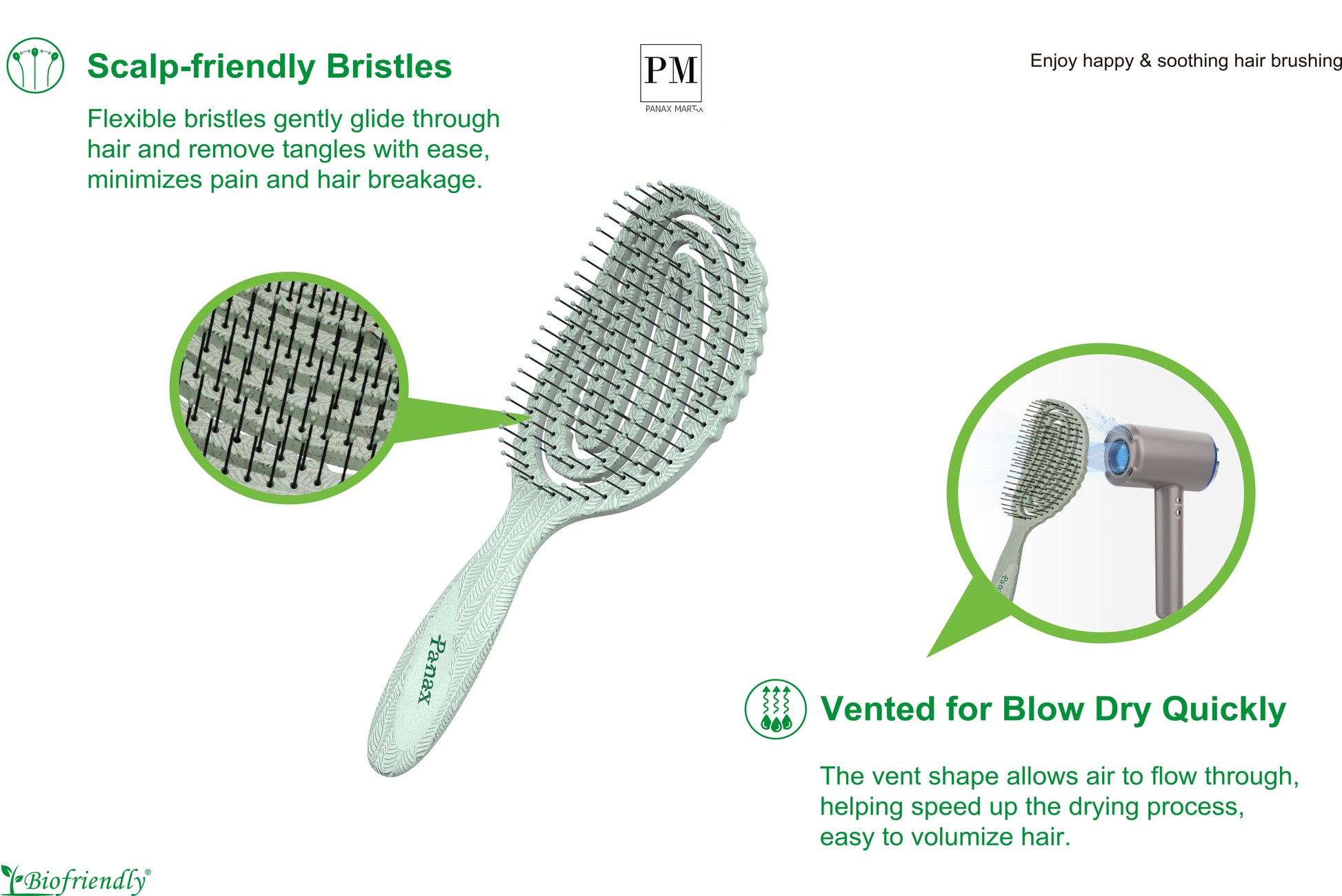 Panax Biodegradable Spiral Brush with Hook - Eco-Friendly Design for Gentle, Efficient Hair Detangling