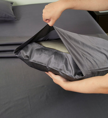 Panax 100% Cotton 80x80s/400TC Luxury Bed Sheet Set with Flat Sheet, Fitted Sheet & Pillowcases (Dark Grey)