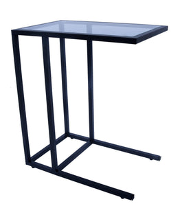 Panax Side Table, C Shaped End Table for Couch, Sofa and Bed (Blue Transparent Glass)