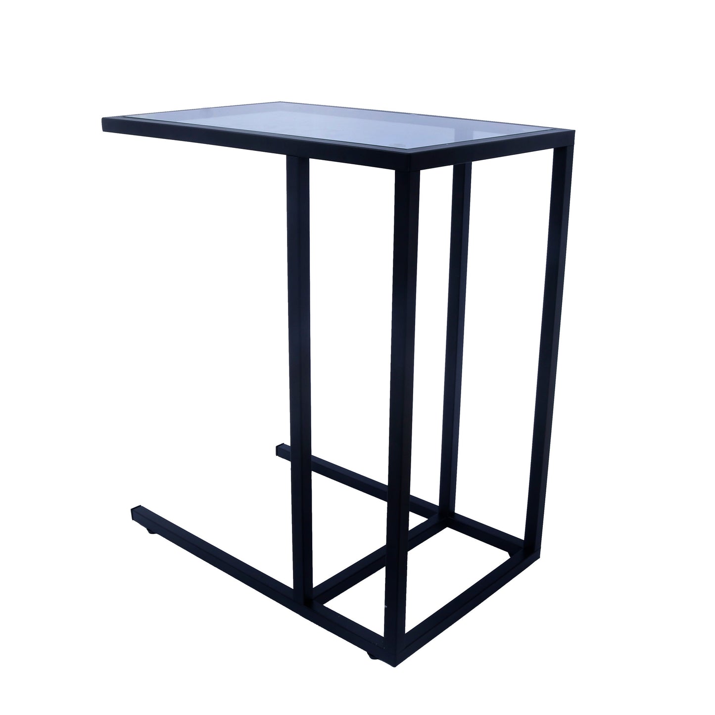 Panax Side Table, C Shaped End Table for Couch, Sofa and Bed (Blue Transparent Glass)