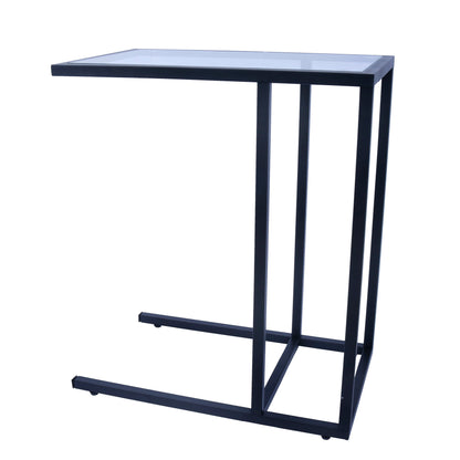 Panax Side Table, C Shaped End Table for Couch, Sofa and Bed (Blue Transparent Glass)