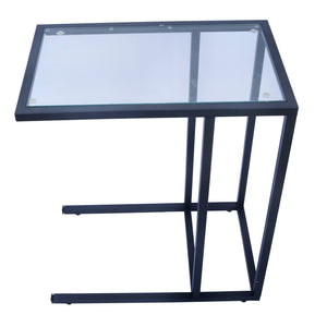 Panax Side Table, C Shaped End Table for Couch, Sofa and Bed (Blue Transparent Glass)