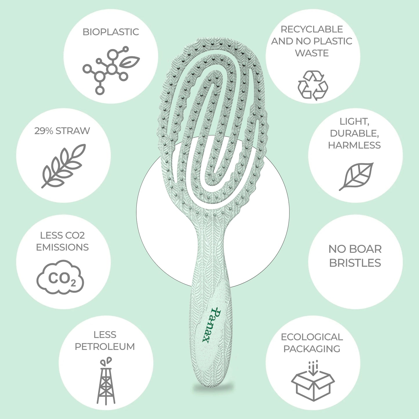 Panax Biodegradable Spiral Brush with Hook - Eco-Friendly Design for Gentle, Efficient Hair Detangling