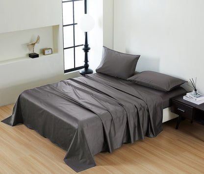 Panax 100% Cotton 80x80s/400TC Luxury Bed Sheet Set with Flat Sheet, Fitted Sheet & Pillowcases (Dark Grey)
