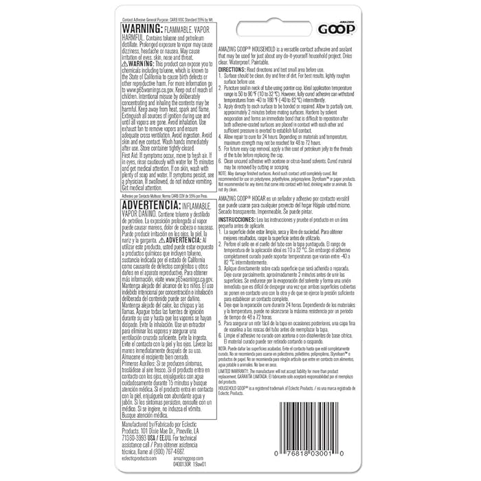 Panax Amazing GOOP 3.7 oz (109.4mL). All Purpose Adhesive, Clear/Transparent – Super Strong for Household Repairs