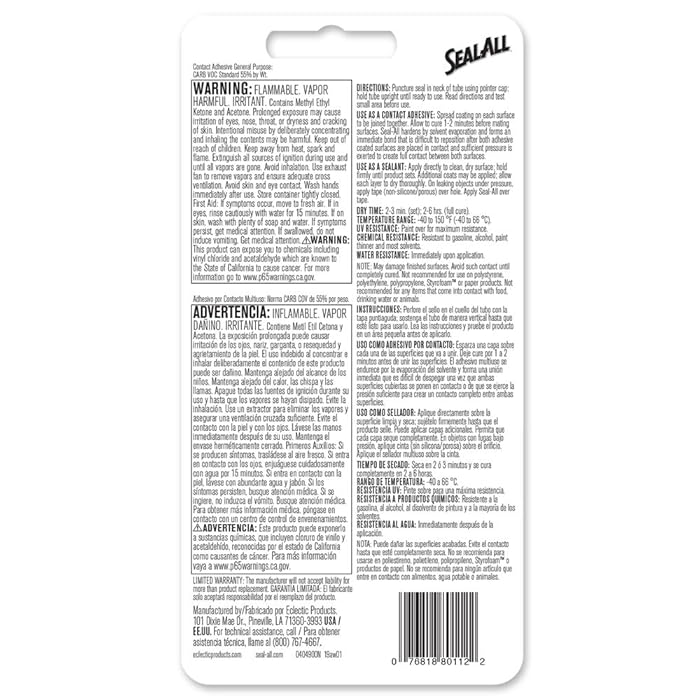 Panax Eclectic Products Seal-All 2 oz (59.1mL). All Purpose Contact Adhesive, Clear Transparent – Quick-Drying and Professional Quality