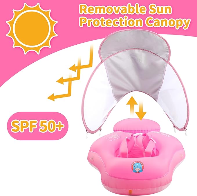 Doctor Dolphin Baby Pool Float with Sun-protect Canopy and Buoy Tail Design Pink