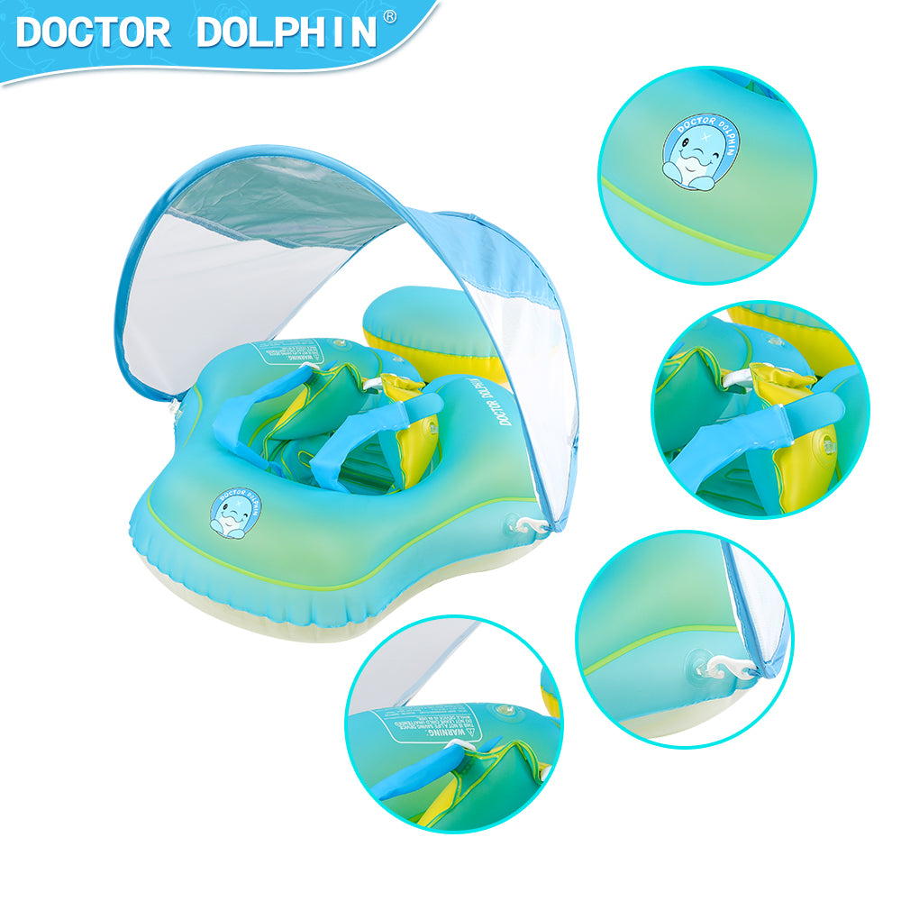 Doctor Dolphin Baby Pool Float with Sun-protect Canopy and Buoy Tail Design