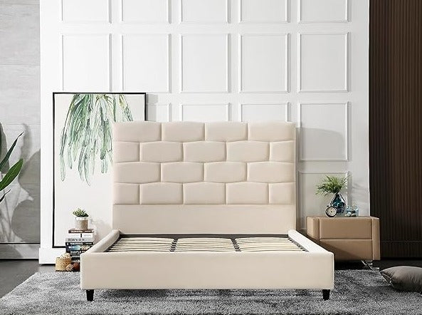 Stylish Panax Upholstered Platform Bed Frame with Headboard, Wood Slat Support, No Box Spring Needed