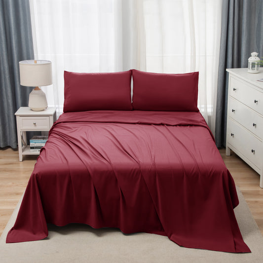 Panax Bedding Multi Size Bed Sheets Set - Brushed Microfiber - Shrinkage and Fade Resistant - Easy Care (Burgandy)