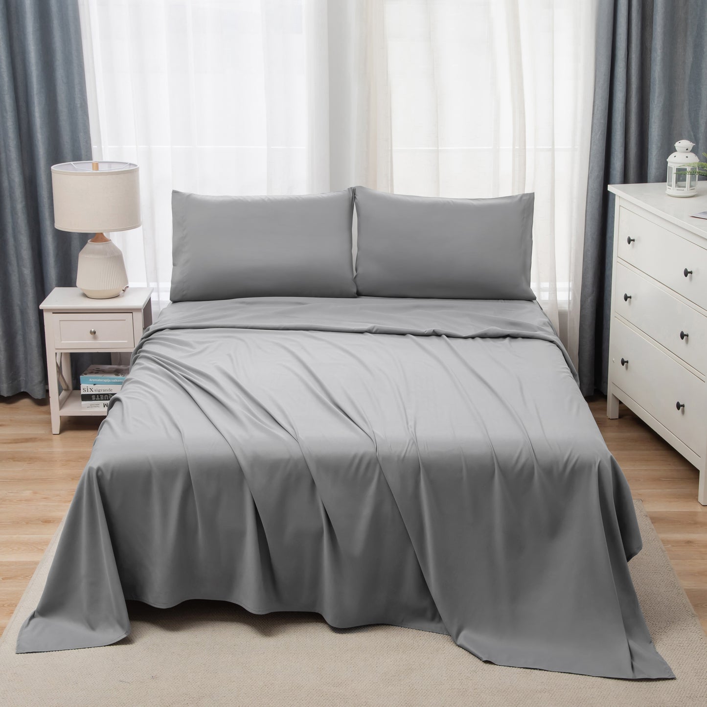 Panax Bedding Multi Size Bed Sheets Set - Brushed Microfiber - Shrinkage and Fade Resistant - Easy Care (Light Grey)