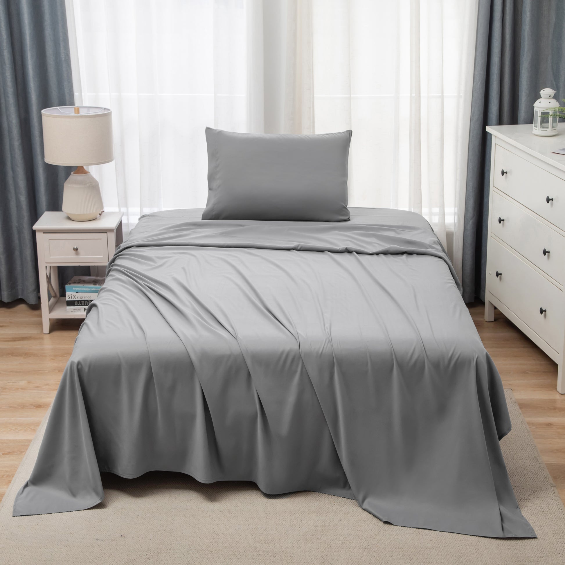 Panax Bedding Multi Size Bed Sheets Set - Brushed Microfiber - Shrinkage and Fade Resistant - Easy Care (Light Grey)