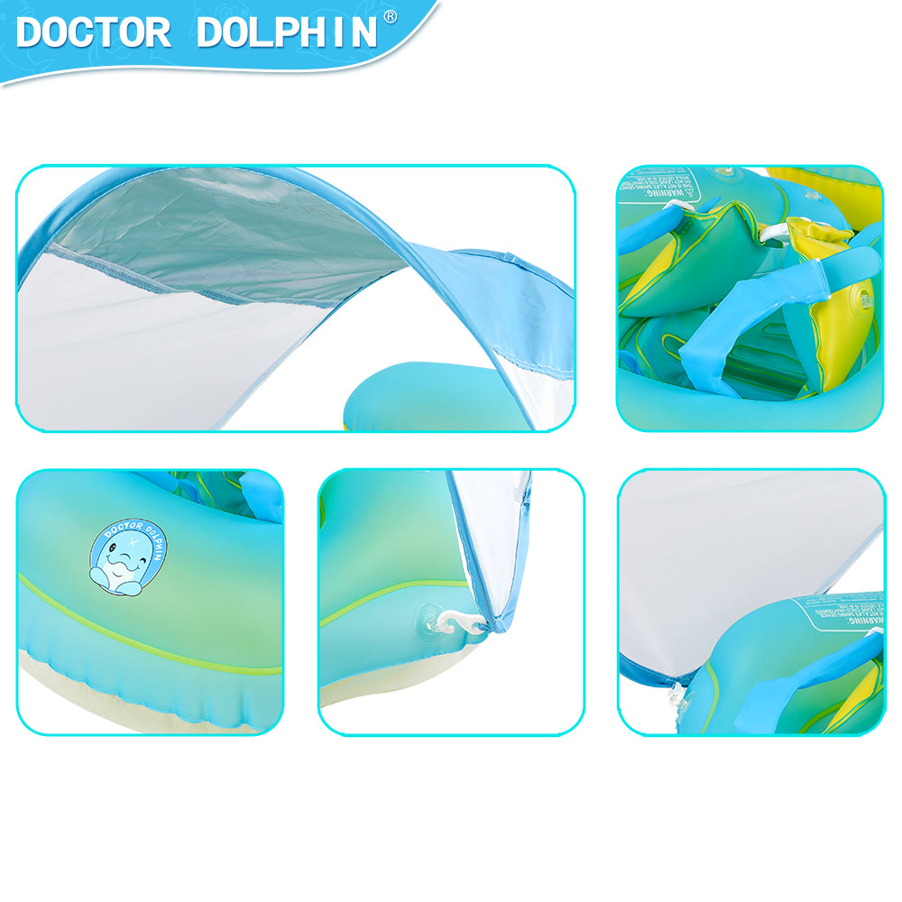 Doctor Dolphin Baby Pool Float with Sun-protect Canopy and Buoy Tail Design