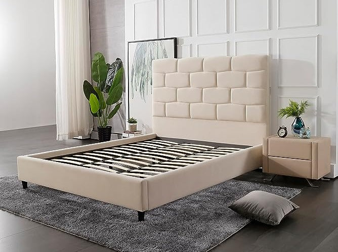 Stylish Panax Upholstered Platform Bed Frame with Headboard, Wood Slat Support, No Box Spring Needed