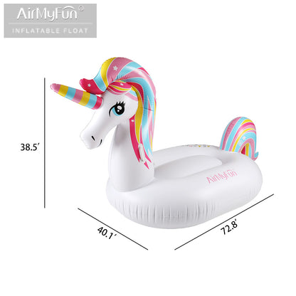 AirMyFun Inflatable Unicorn Swimming Pool Float, Giant Ride On Pool Raft 72.8 X 40.1 X 38.5 inch for Adults and Kids