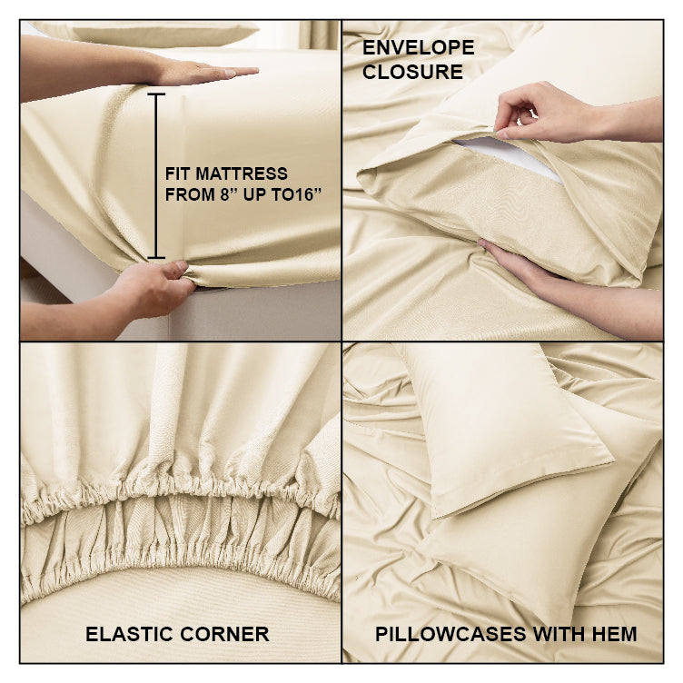 Panax Bedding Multi Size Bed Sheets Set - Brushed Microfiber - Shrinkage and Fade Resistant - Easy Care (Ivory)