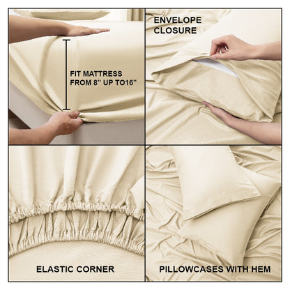 Panax Bedding Multi Size Bed Sheets Set - Brushed Microfiber - Shrinkage and Fade Resistant - Easy Care (Ivory)