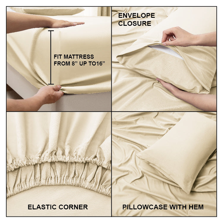 Panax Bedding Multi Size Bed Sheets Set - Brushed Microfiber - Shrinkage and Fade Resistant - Easy Care (Ivory)