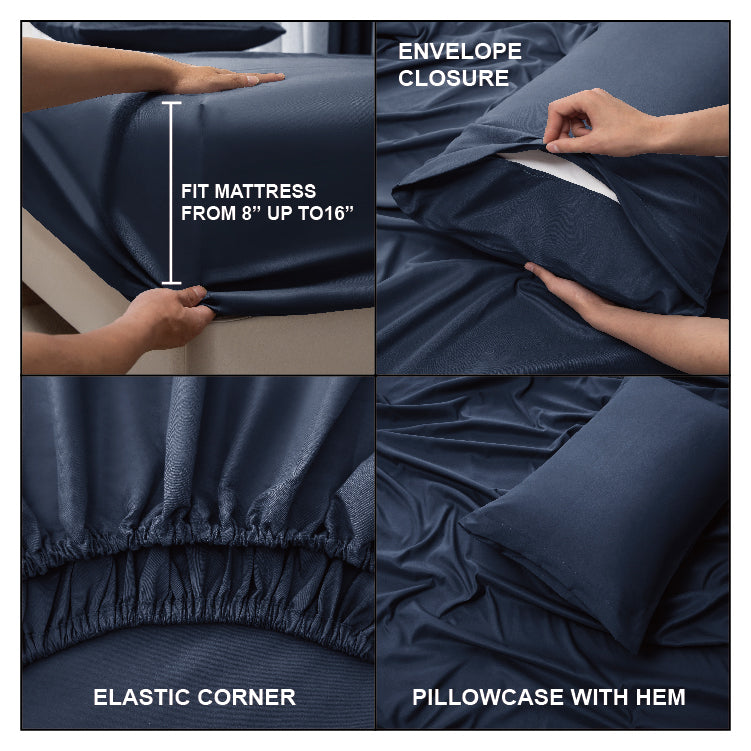 Panax Bedding Multi Size Bed Sheets Set - Brushed Microfiber - Shrinkage and Fade Resistant - Easy Care (Navy)