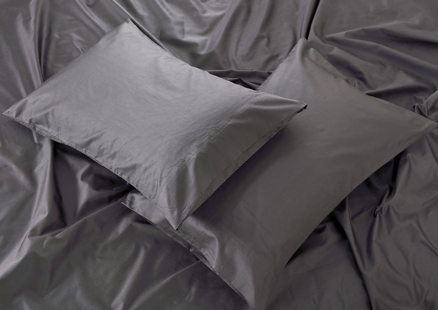 Panax 100% Cotton 80x80s/400TC Luxury Bed Sheet Set with Flat Sheet, Fitted Sheet & Pillowcases (Dark Grey)