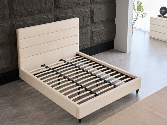 Velvet Headboard Bed Frame Sleek Design, Sturdy Build, No Box Spring Needed